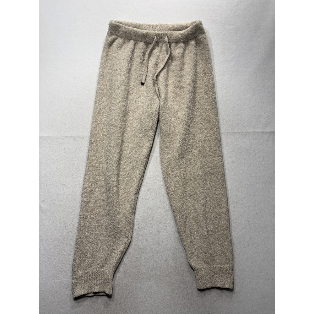 Lounge Pants Mens Medium Beige Terry Fleece Drawstring Cuffed Soft Warm